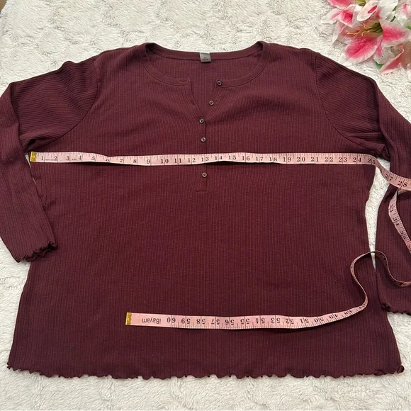 Old Navy - Maroon Ribbed Long Sleeve Long Sleeve 3/4 Sleeve Henley XXL - Picture 5 of 9